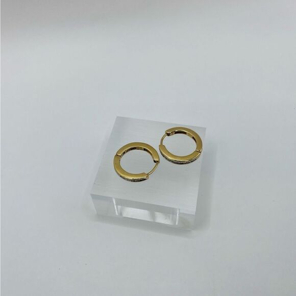 0.25 CT Natural Diamond Hoops Gold Overlay 925 Sterling Silver. - Picture 4 of 6